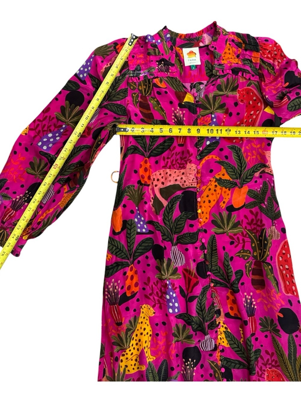 Farm Rio Jungle Print Maxi Dress Womens Pink Leopard Monkey Long Sleeve Sz S - Picture 16 of 16